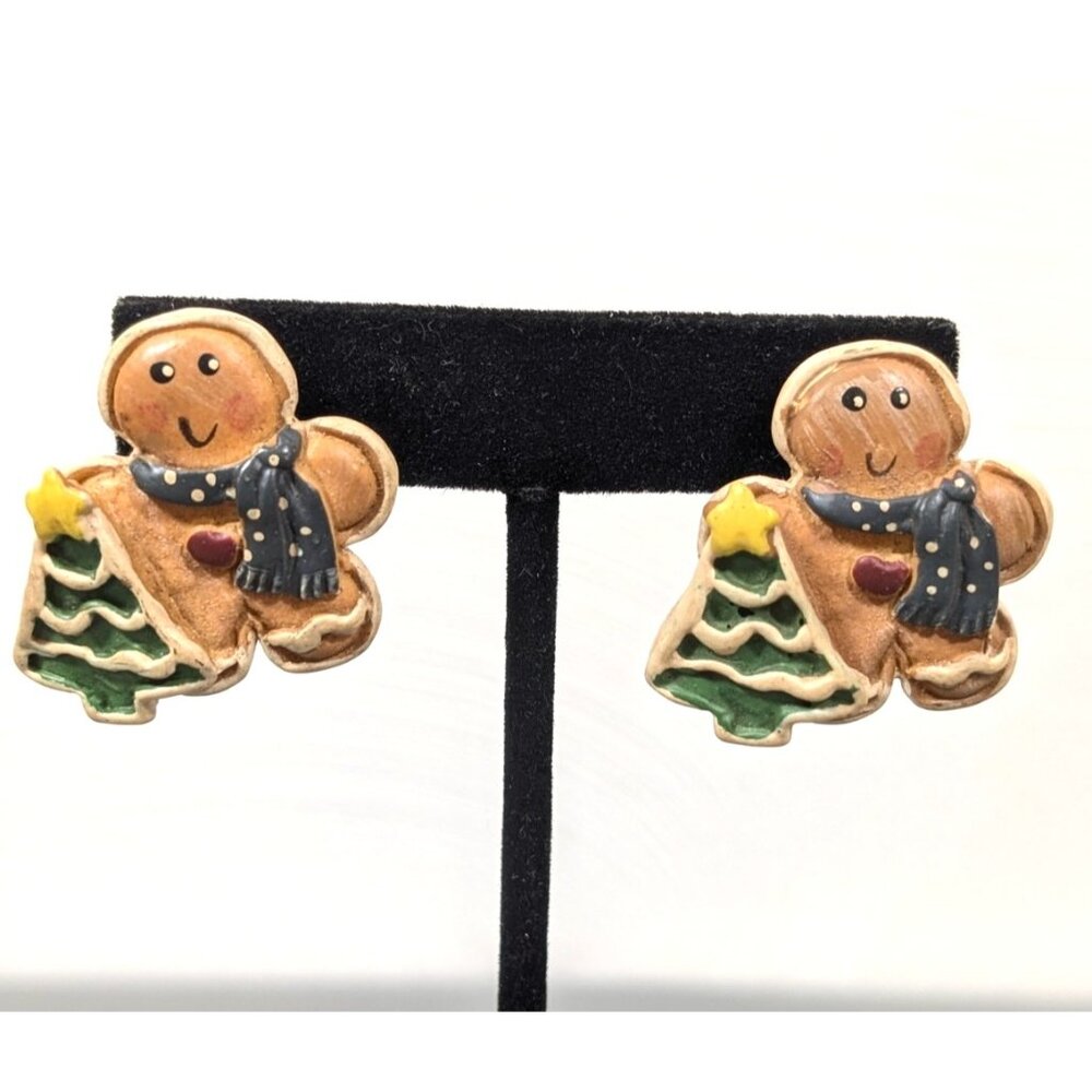 Gingerbread Man Christmas Earrings Holiday Tree Studs Festive Cute Jewelry